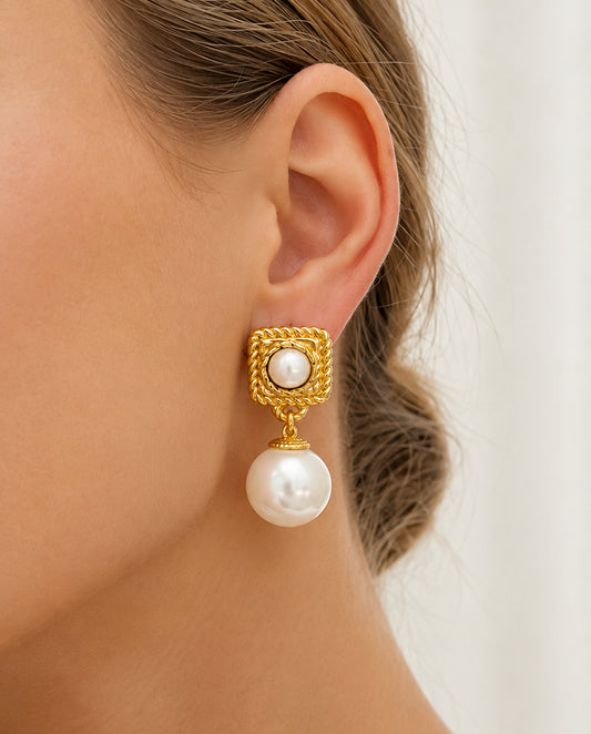 Theodora - 18k gold plated hoop earrings with pearl drops , gold color