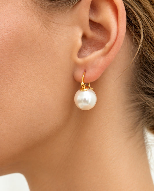 Eulalie - 18k gold plated hoop drop earrings with freshwater pearls , gold color
