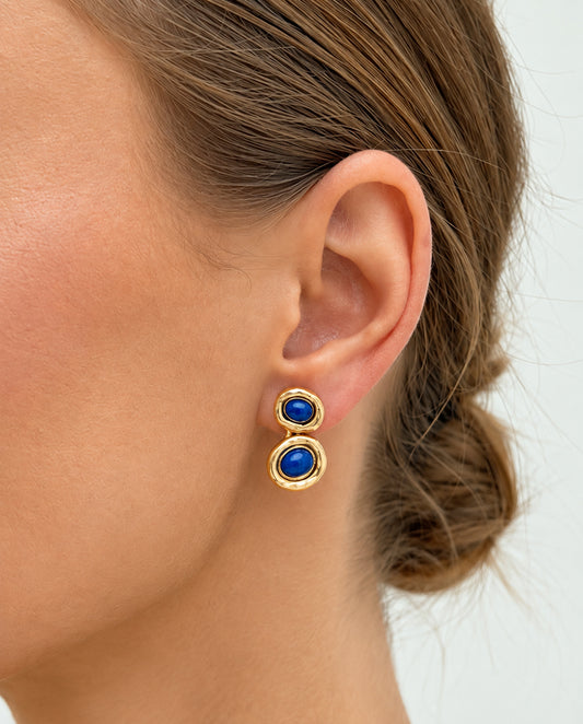 Honorine - 18k gold plated stud earrings with deep blue stones , gold color