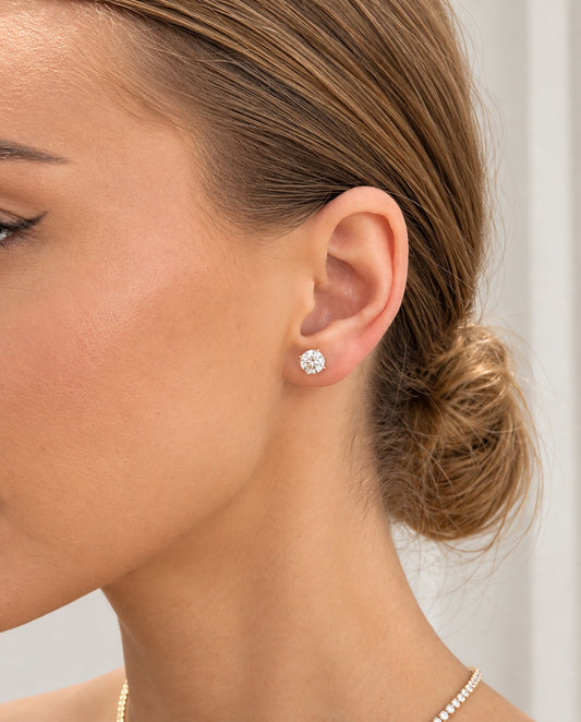 Round Moissanite 1ct - 18k gold plated 925 sterling silver stud earrings , gold color