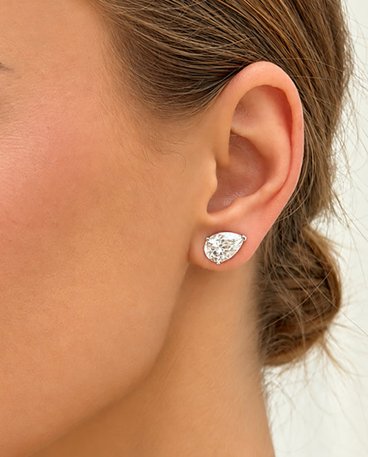 Teardrop Cut Moissanite 4ct - 18k gold plated 925 sterling silver stud earrings , silver color