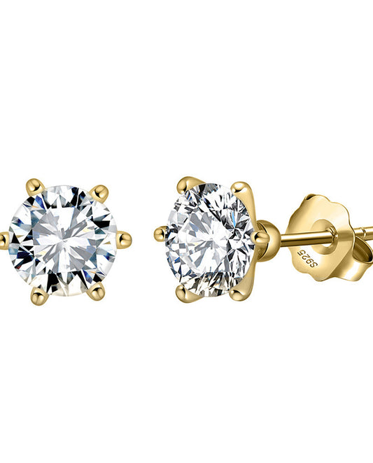 Round Moissanite 0.5ct - 18k gold plated 925 sterling silver stud earrings , gold color