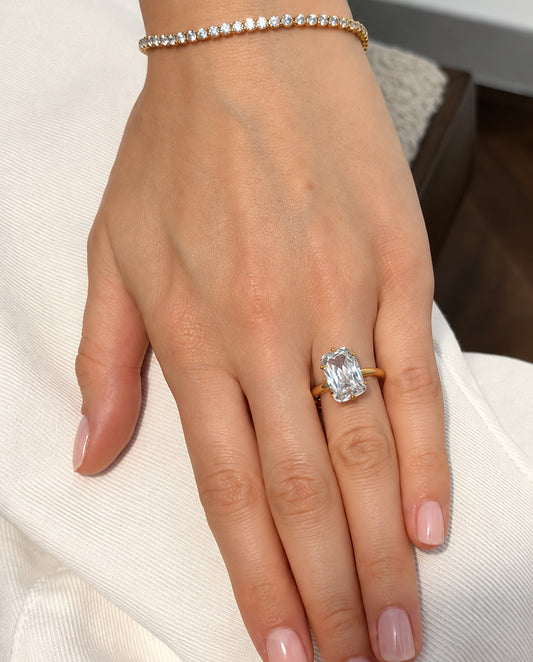 Rectangular zirconia - 18k gold plated ring , gold color