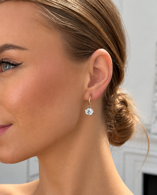 Kailey - 18k gold plated brass earrings with oversized Premium Quality AAAAA Cubic Zirconia , gold color