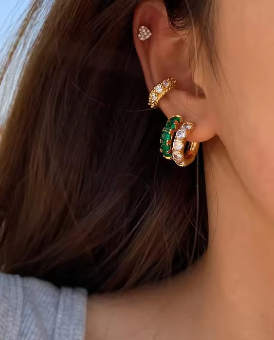 Fleur - 18k gold plated delicate and elegant earrings with white stones