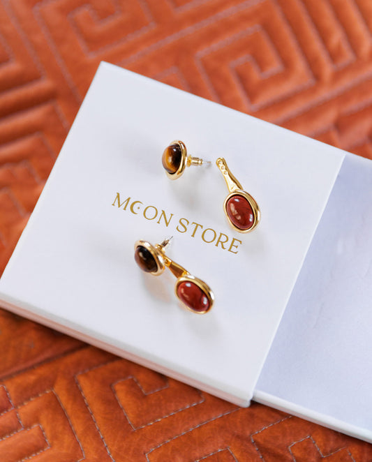 Selora - 18k gold plated stylish gold-tone earrings featuring a double-stone design