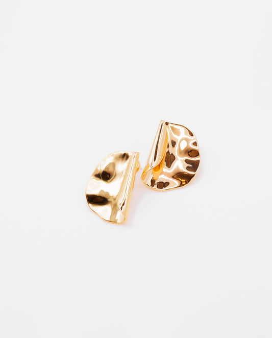 Thalia - 18k gold plated large, asymmetrical curved shape earrings , gold color