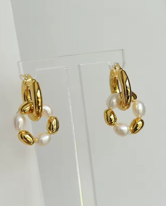 Faye - elegant 18k gold plated hoop earrings adorned with a mix of pearls