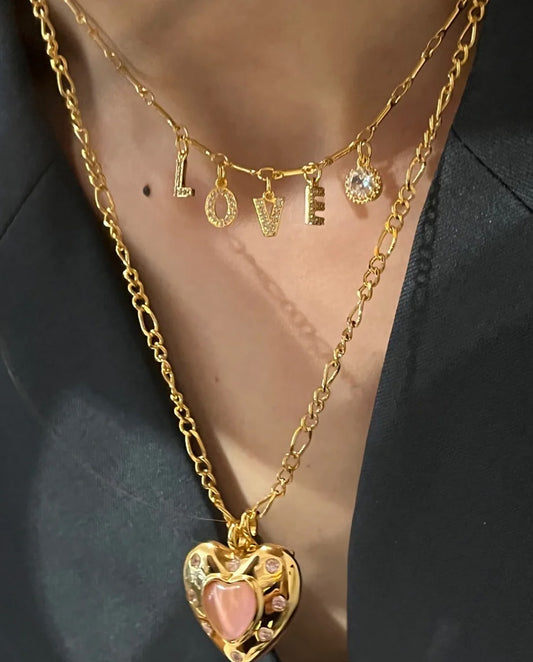Lily-18k Gold Plated chain Necklace with pedants spelling word love gold color