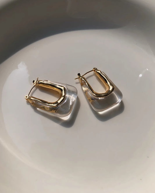 Nova - 18k gold plated white hoop-like shape earrings