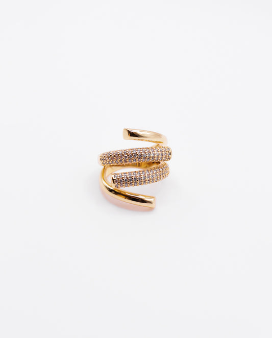 Ophelia - 18k gold plated two elegantly curved bars ring with sparkling pave-set crystals