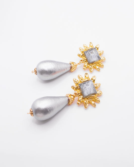 Sable - 18k gold plated opulent and statement-making design earrings silver