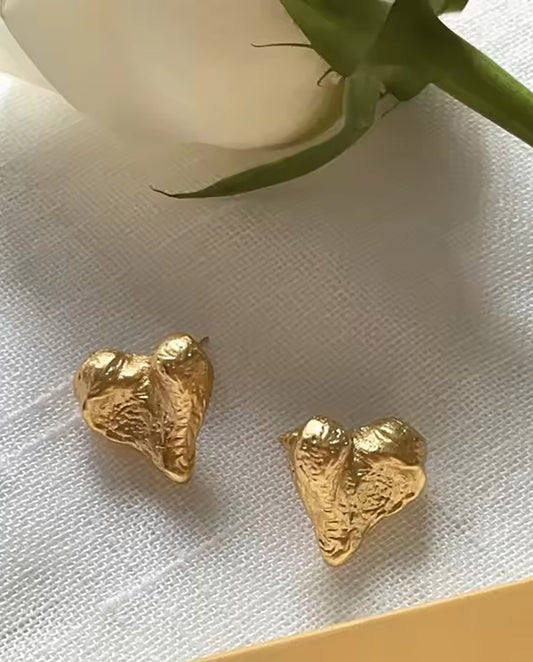 Mireille - 18k gold plated heart shape stud earrings