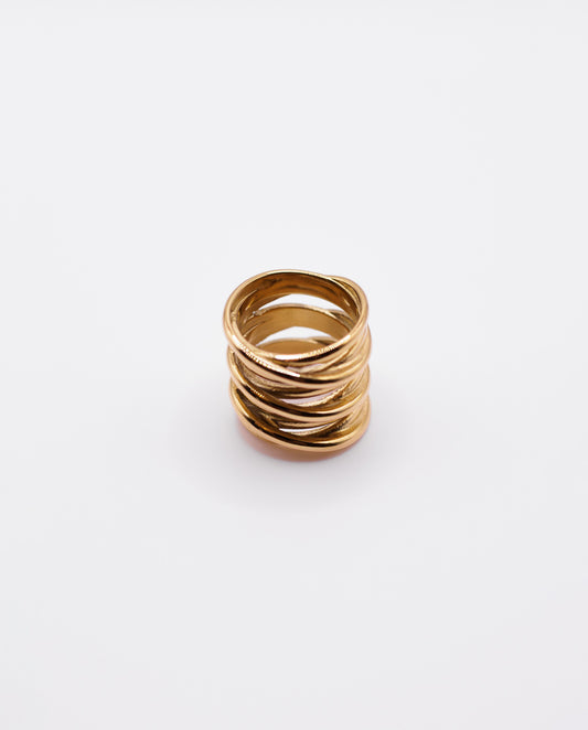 Velania - 18k gold plated multiple bands ring , gold-tone