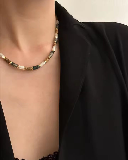 Briallen - multi - colored, smooth, and rounded natural stone beads necklace with 18k gold finishing