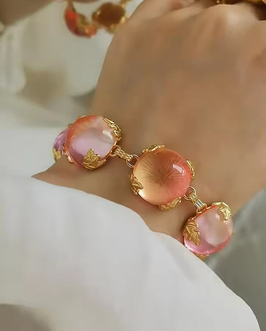 Astrid - big pink stone bracelet with 18k gold finishing