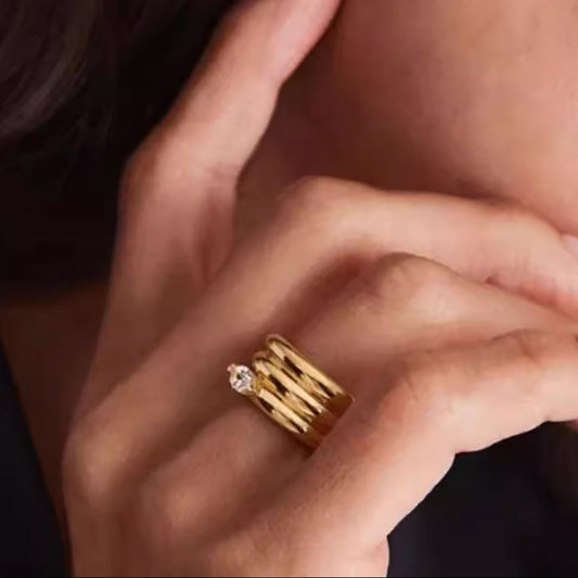 Sylvara - 18k gold plated stackable design with multiple bands ring , gold color