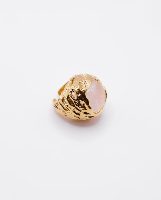 Augusta - bold and artistic 18k gold plated ring with big white stone , gold color