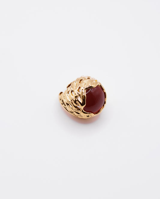 Augusta - bold and artistic 18k gold plated ring with big red stone , gold color