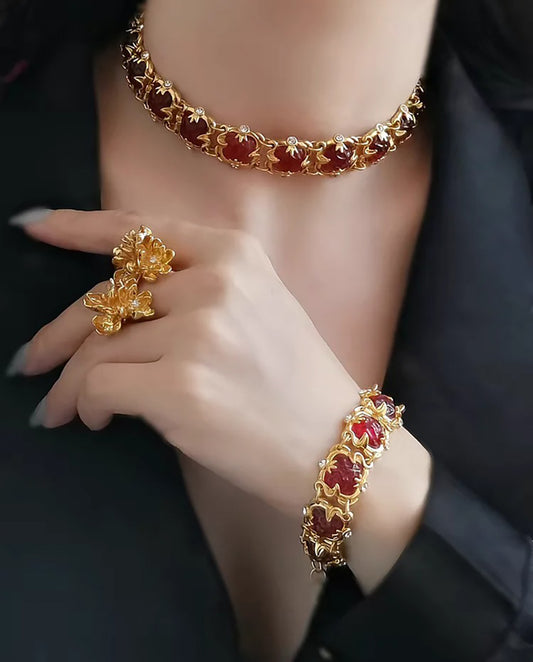 Isa - luxurious design 18k gold plated necklace with red stones gold color