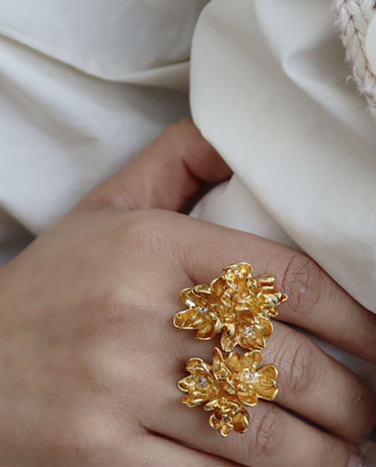 Aura - 18k gold plated flower shape ring , gold color