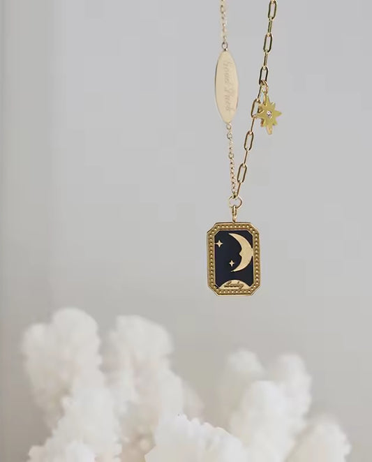 Luna - 18k gold plated chain necklace with moon and star charm gold color