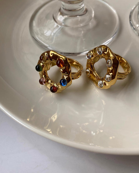 Blanche - 18k gold plated chunky design ring with multiple color stones