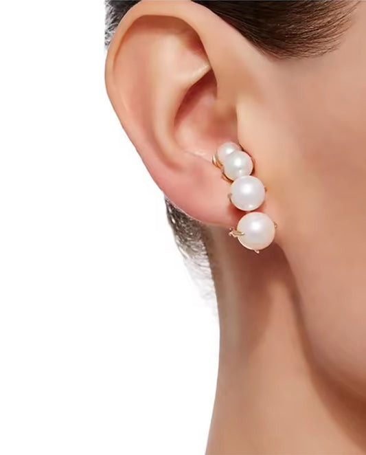 Alexandra - 18k gold plated pearls curved shape earrings