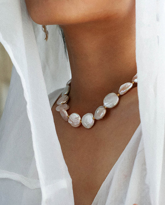 Xyla - classic real pearls necklace with 18k gold plated finishing