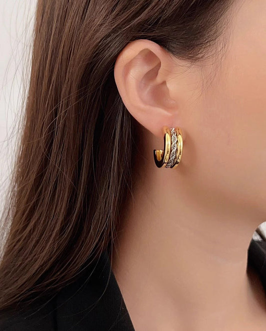 Bernadette - 18k gold plated classic elements with contemporary style earrings, gold color