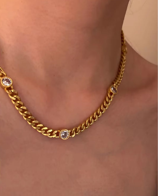Ottilie - 18k gold plated chain necklace with cubic zirconia , gold color