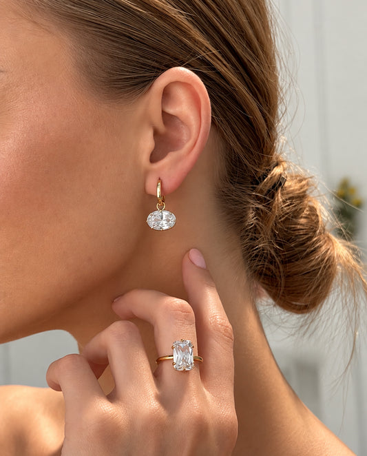 Kailey - 18k gold plated moissanite drop earrings , gold color