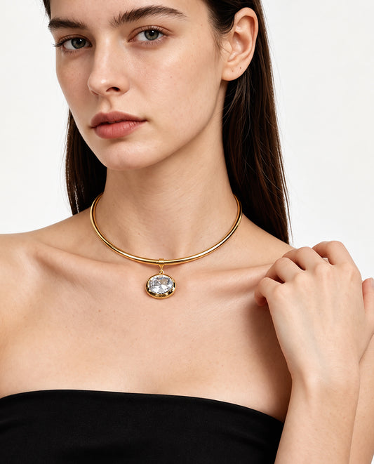 Yseult - 18k gold plated tennis choker necklace , gold color