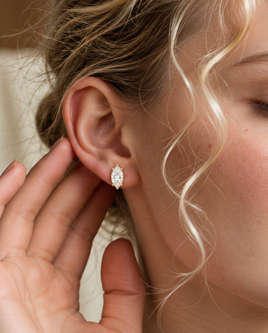 Marquise Moissanite - 18k gold plated stud earrings , gold color