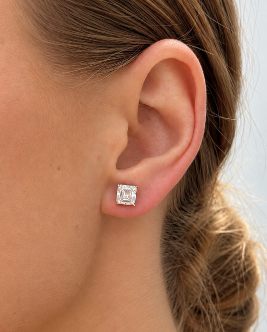 Emerald Cut Moissanite 1ct - 925 sterling silver stud earrings , silver color