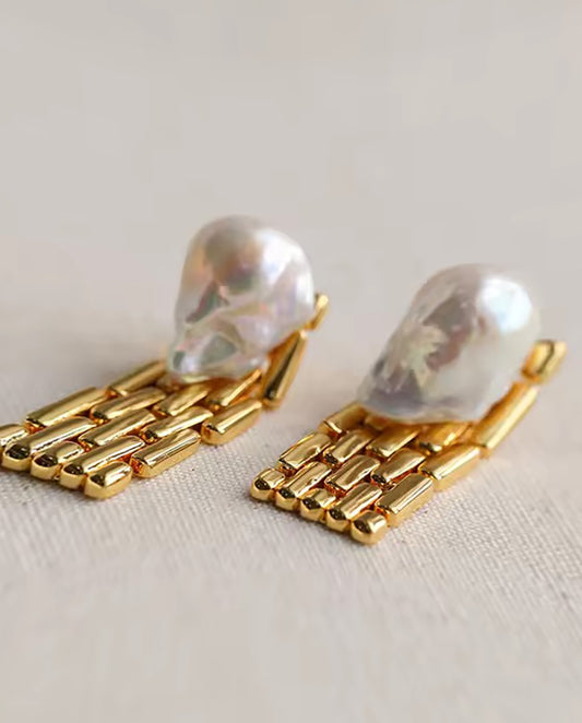 Zephira - 18k gold plated striking and creative design earrings that combines golden rectangular links