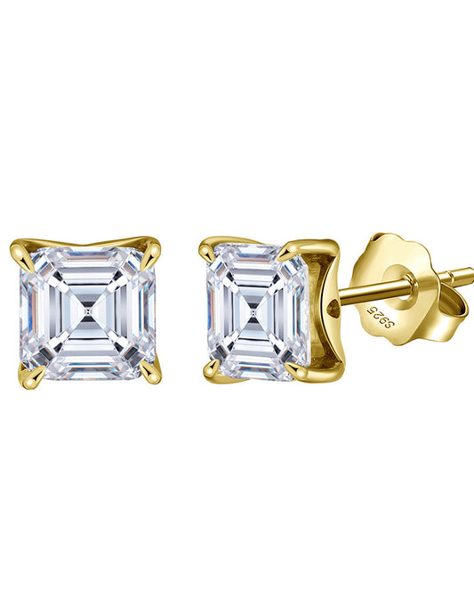 Emerald Cut Moissanite 1ct - 18k gold plated 925 sterling silver stud earrings , gold color