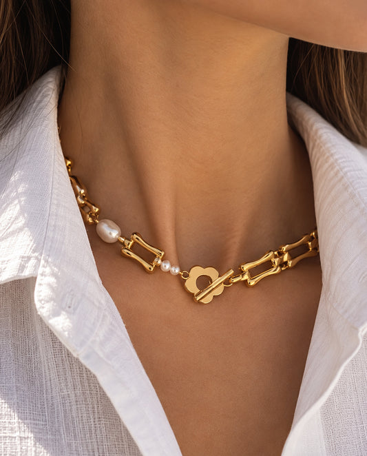 Lilou - 18k gold plated chain necklace with sculptural links , gold color