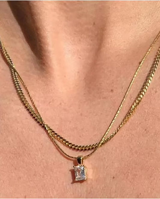 Brielle – 18K gold-plated necklace with rectangular cubic zirconia pendant, gold color