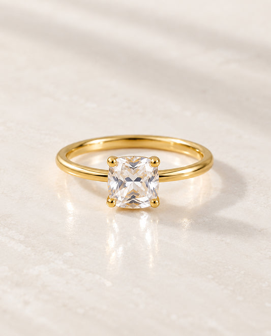 Square zirconia - 18k gold plated ring , gold color