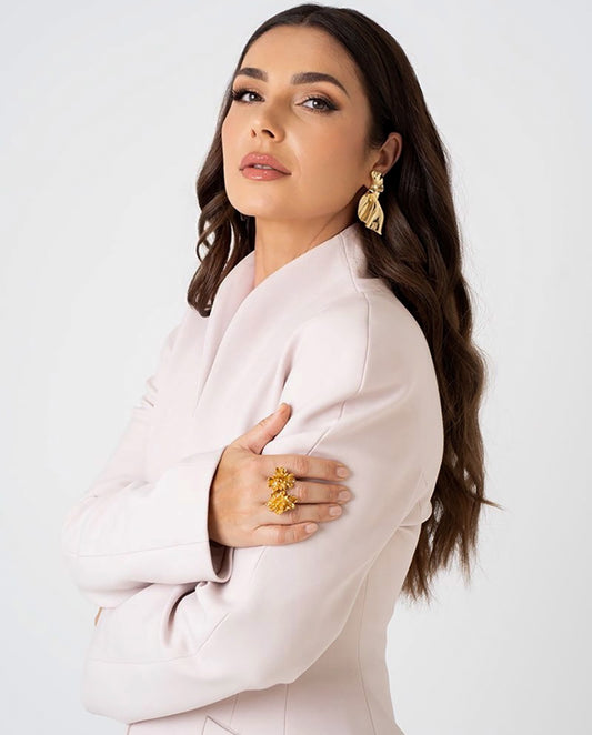 Lucinda - 18k gold plated sculptural design stud earrings . gold color