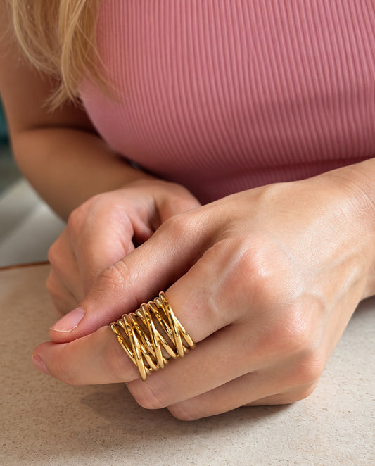 Velania - 18k gold plated multiple bands ring , gold-tone