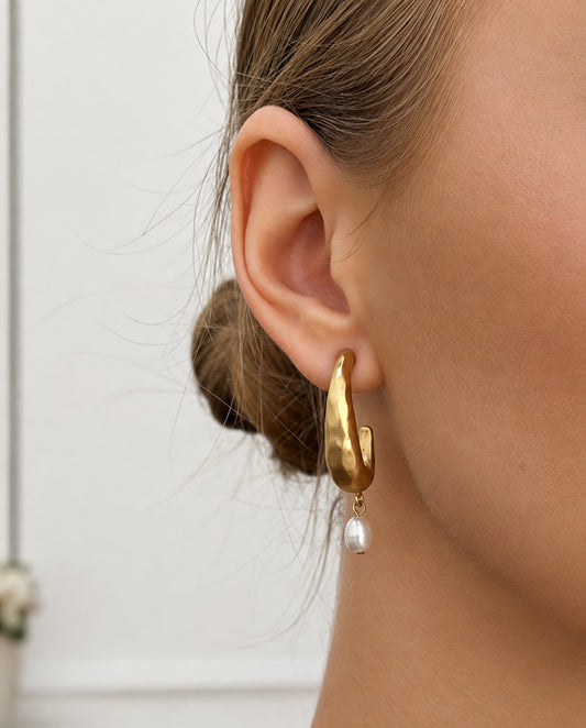Arabella - stylish 18k gold plated hoop earrings with pearls , gold color