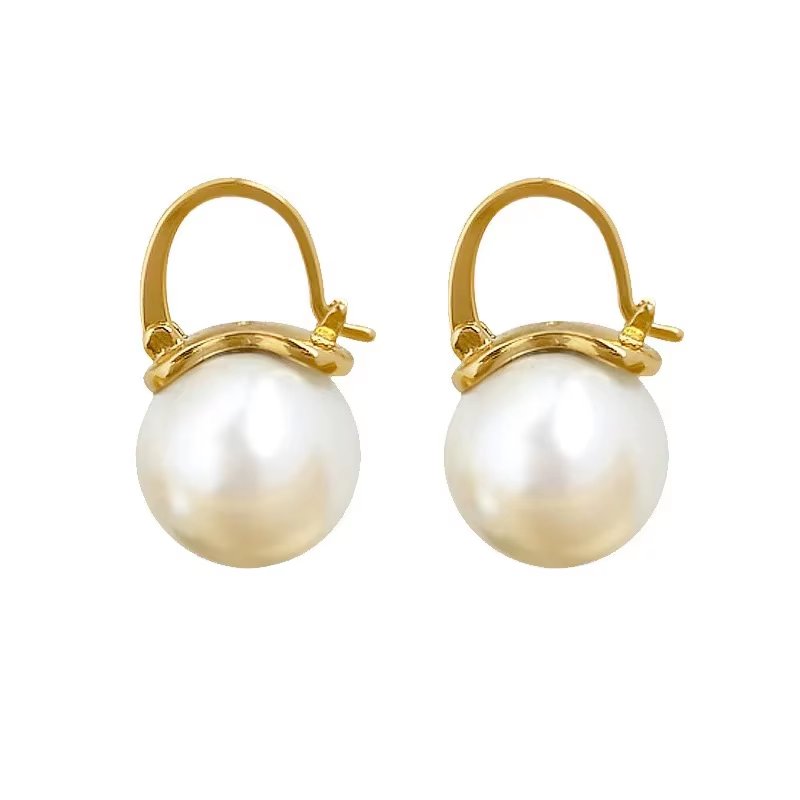 Eulalie - 18k gold plated hoop drop earrings with freshwater pearls , gold color