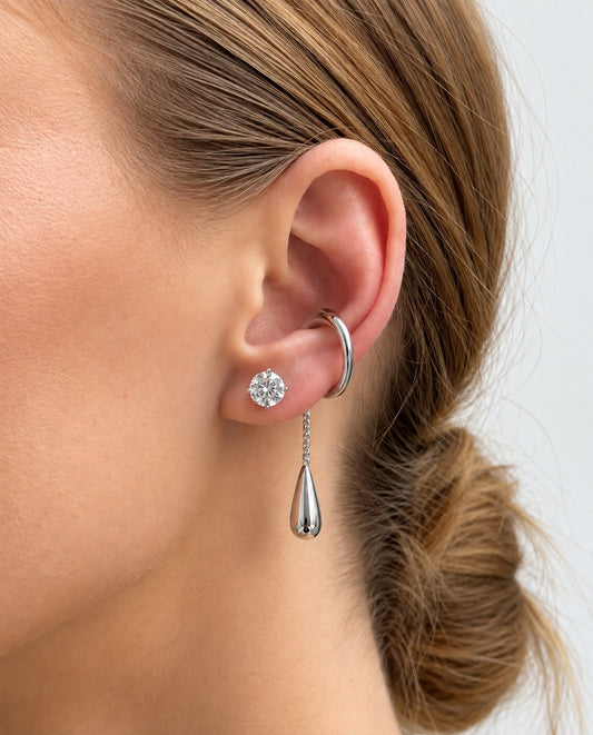 Flavie - 18k gold plated teardrop ear cuff , silver color