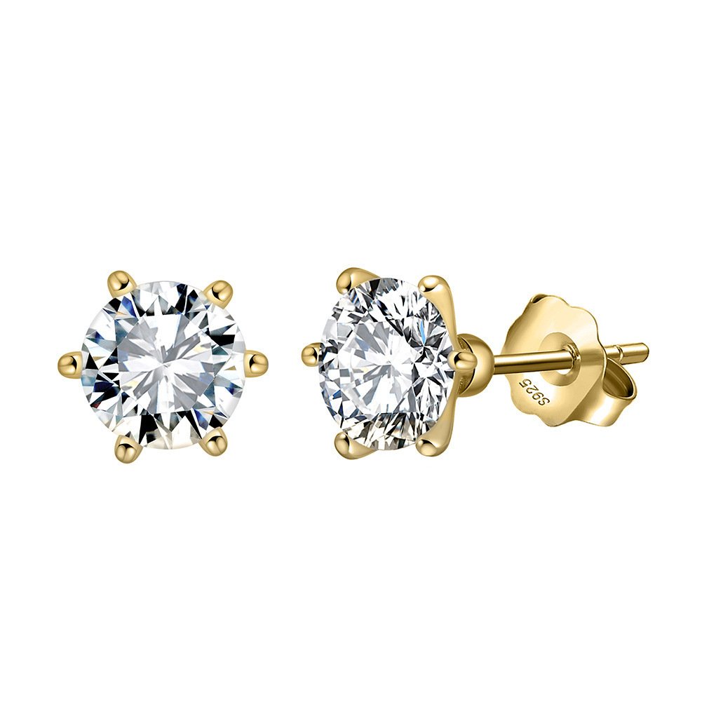 Round Moissanite 0.5ct - 18k gold plated 925 sterling silver stud earrings , gold color