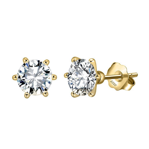 Round Moissanite 1ct - 18k gold plated 925 sterling silver stud earrings , gold color