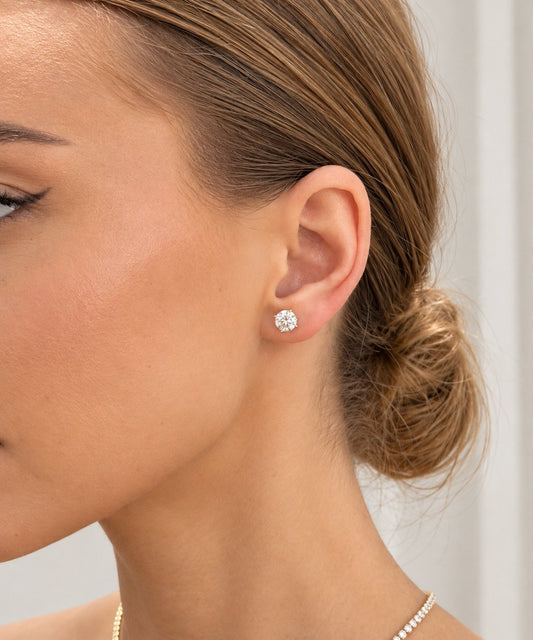 Round Moissanite 1ct - 18k gold plated 925 sterling silver stud earrings , gold color