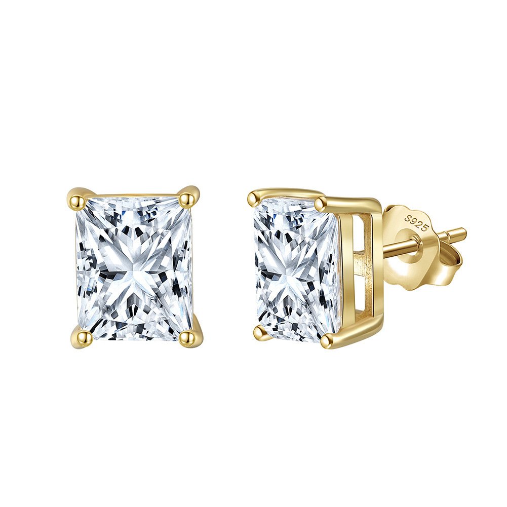 Princess Cut Moissanite 1ct - 18k gold plated 925 sterling silver stud earrings , gold color