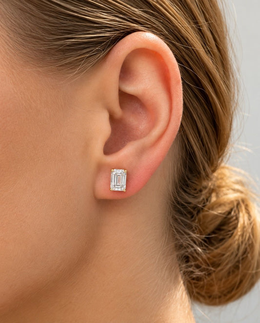 Princess Cut Moissanite 1ct - 18k gold plated 925 sterling silver stud earrings , gold color